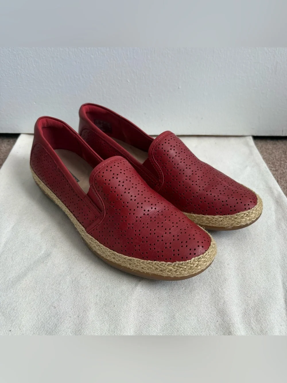 Clarks Collection Danelly Molly Women's Red Leather  Perforated Espadrille US 7
